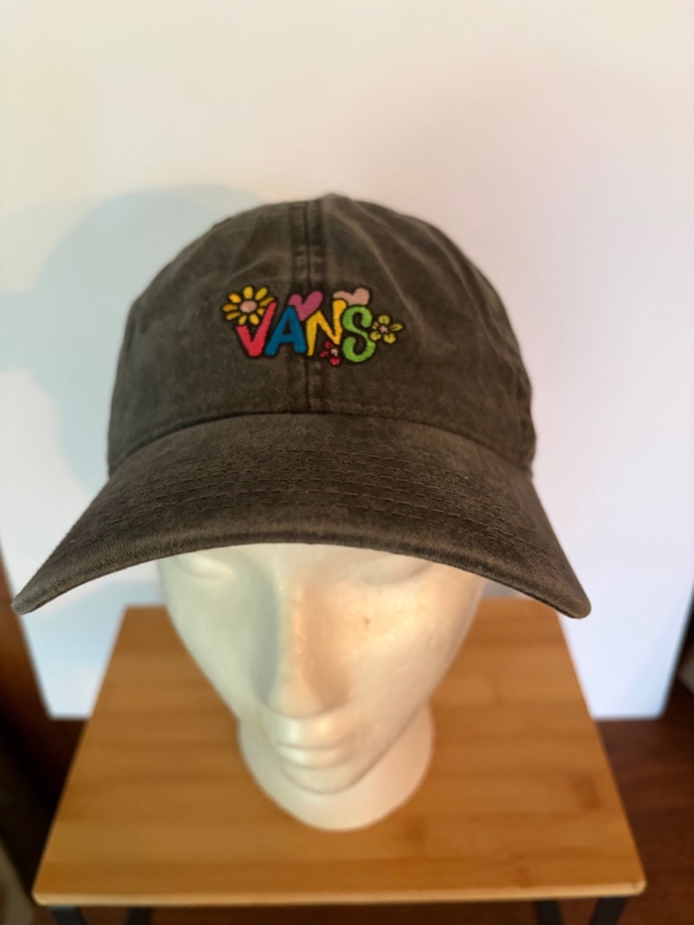 Vans Floral Embroidered Logo Washed Look Gray Baseball  Adjustable Hat. Flowers